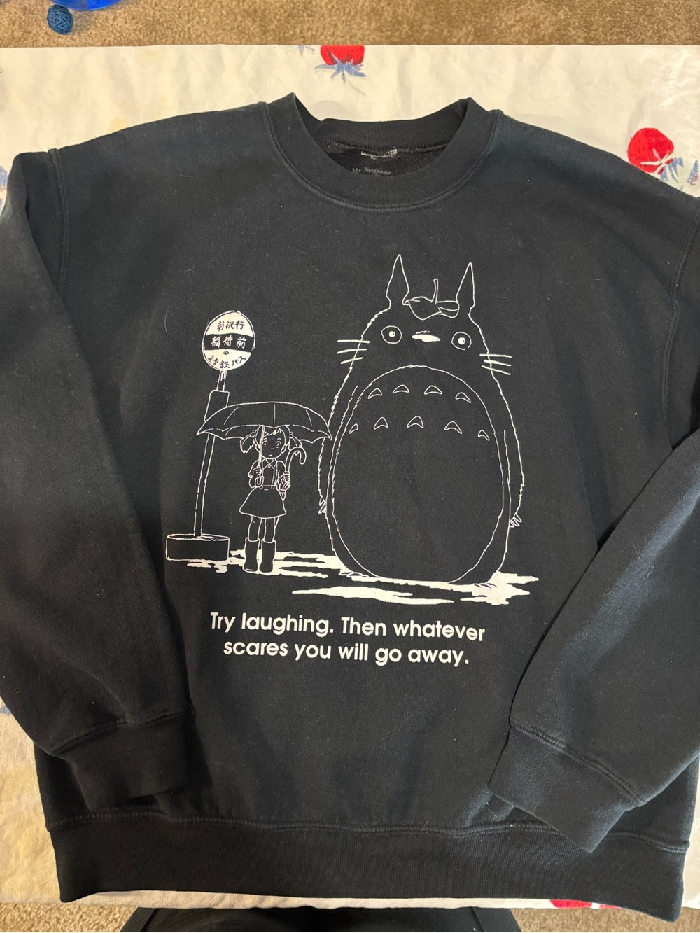 Black Totoro Graphic Sweatshirt - White Print